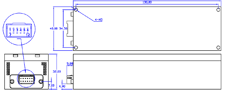 1550nm 單模環(huán)形器封裝尺寸圖